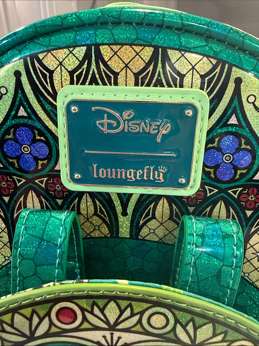 Loungefly Green Stained-Glass Princess Tiana Mini Backpack - Picture 10 of 13